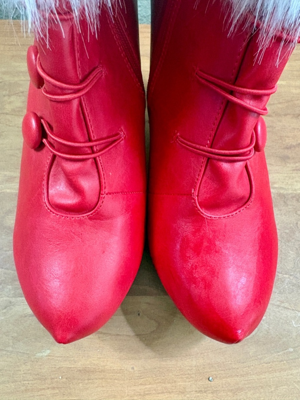 Ellie Womens Red Faux Fur Trim High-Heel Ankle Boots, Womens size 9 - Picture 6 of 16